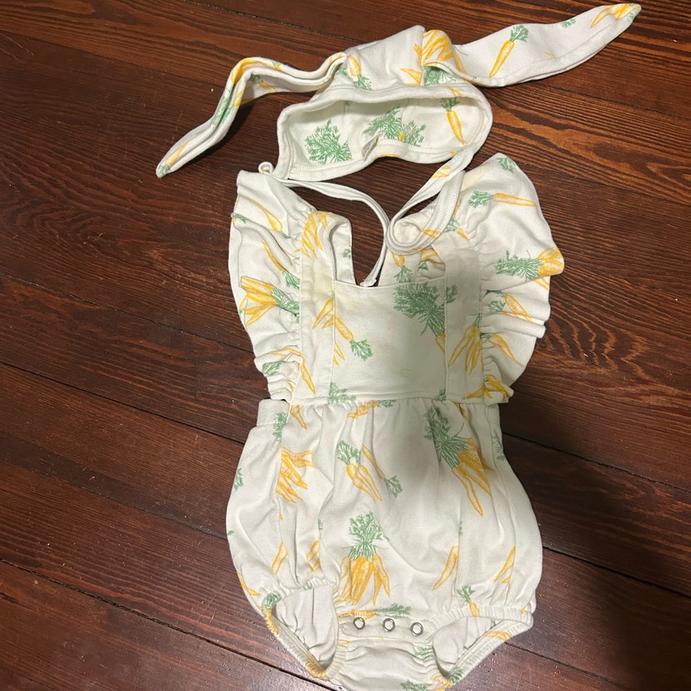 Kate Quinn Easter Carrot Romper with Bunny Hat